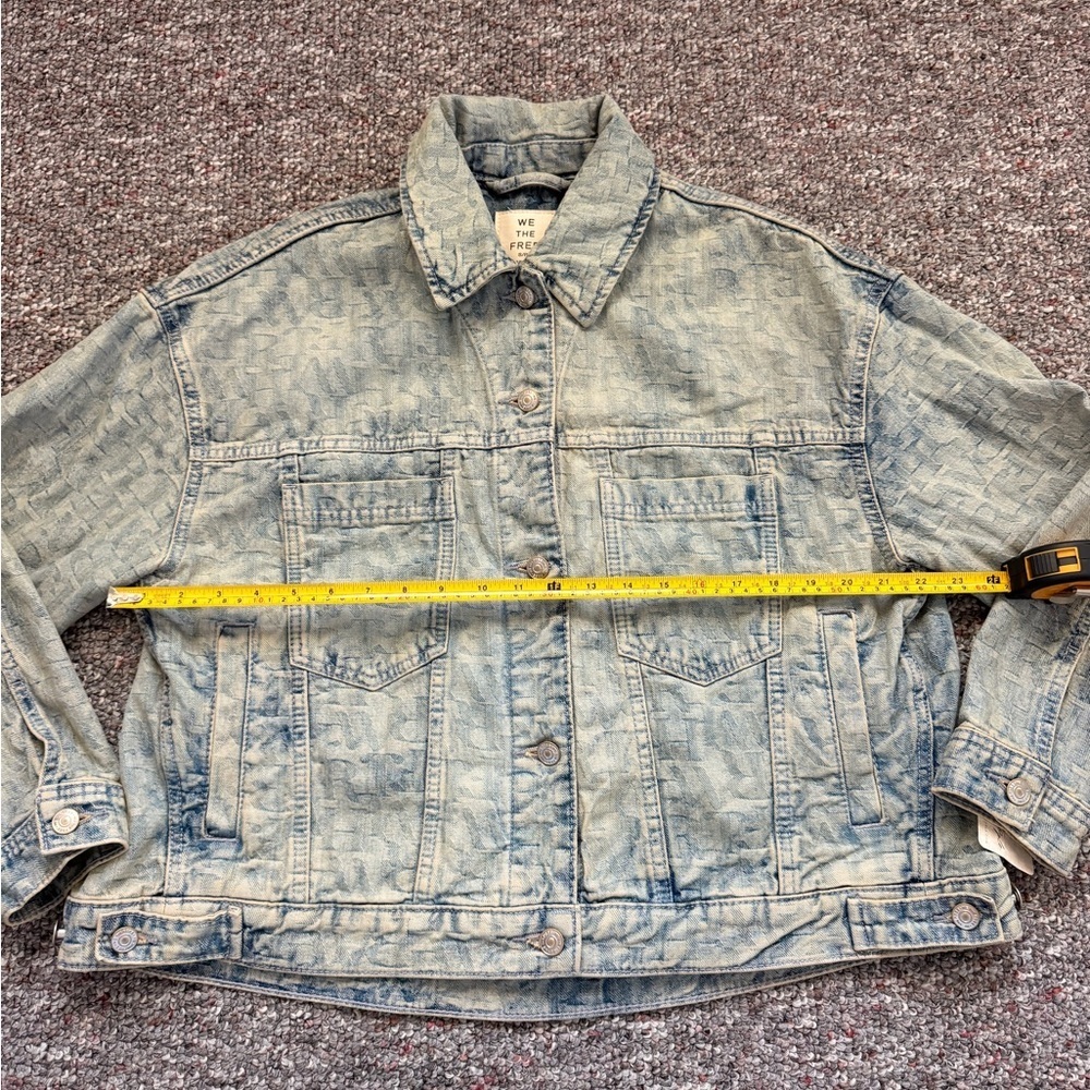 Free People NWT We the Free Jacquard Letters denim Jacket Loose Baggy Fit Medium - Picture 6 of 15
